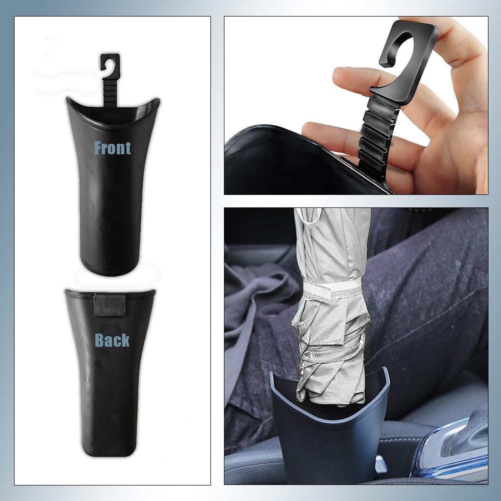 Car Trash Bin & Organizer - Under Seat or Center Console Storage Box with Umbrella Holder - Black - Set of 1