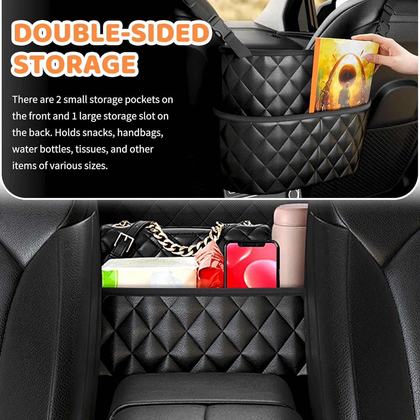 Car Seat Back Organizer with Storage Pockets - Black Vehicle Interior Accessory