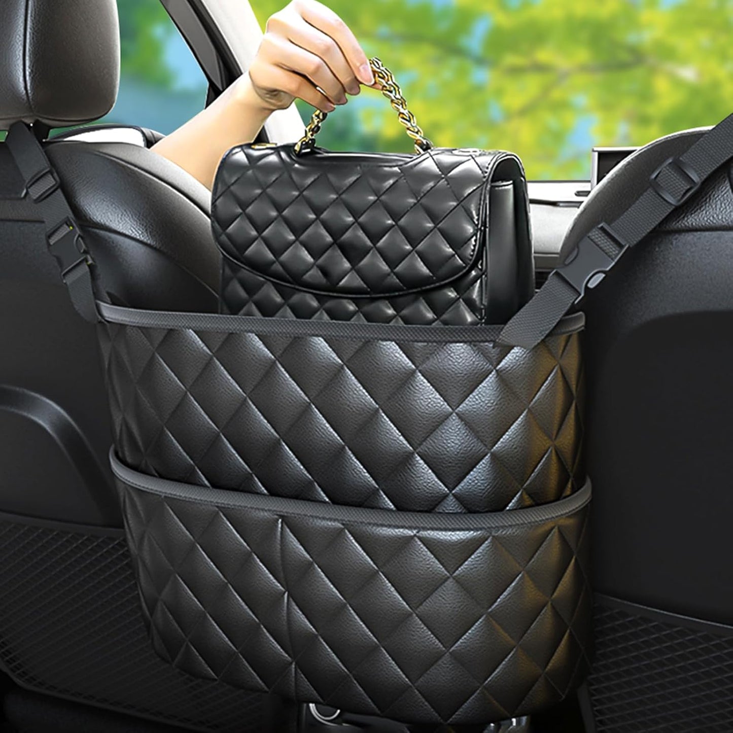 Car Seat Back Organizer with Storage Pockets - Black Vehicle Interior Accessory