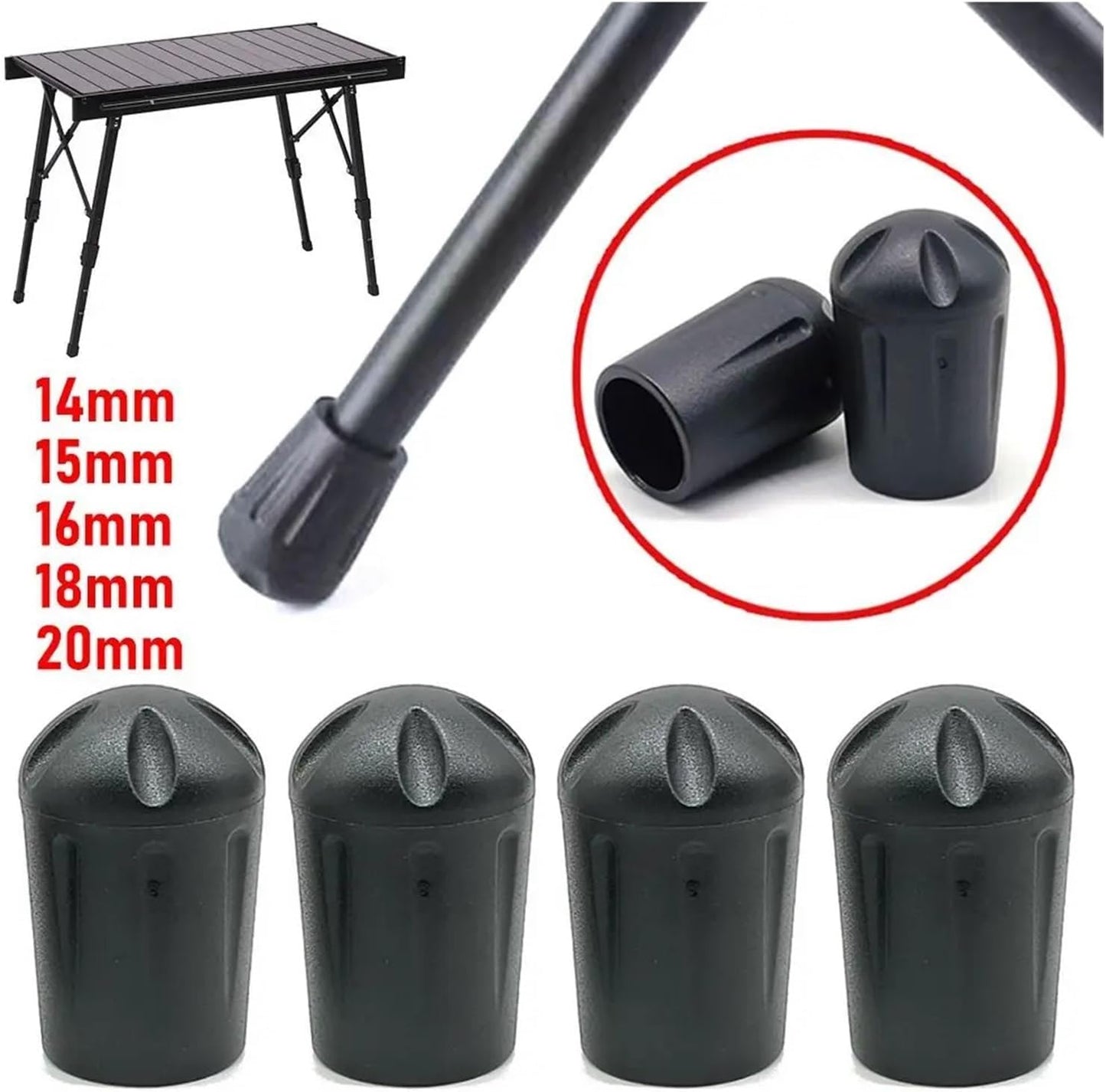 18mm Silicone Chair Leg Caps - 4 Pack Black Floor Protectors Scratch Resistant Furniture Pads