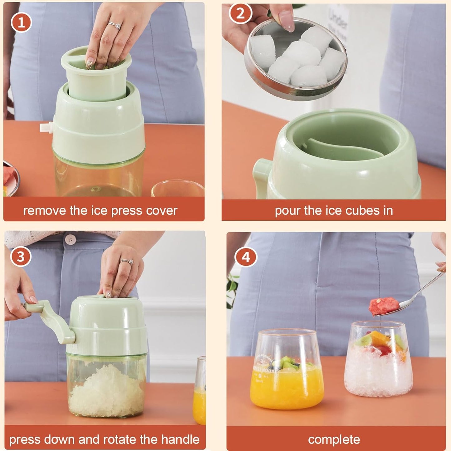 1 Piece Green Manual Multifunctional Slushy Machine Ice Crusher Portable Snow Cone Maker Household Small Ice Breaker for Cafes Restaurants Ice Cream Shops