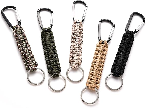 5 Pack Karabiner Keychains with Woven Lanyard Musket Hook for Outdoor Camping Hiking Backpacks