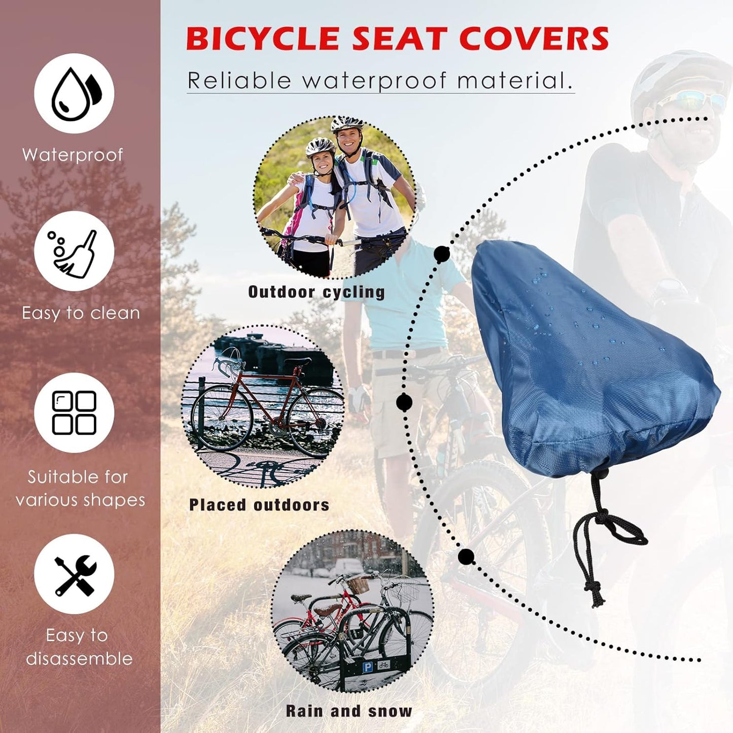 2 Pack Bicycle Saddle Bags Black and Hidden Blue Waterproof Rainproof Material Universal Bike Seat Cover Accessories for Men Women