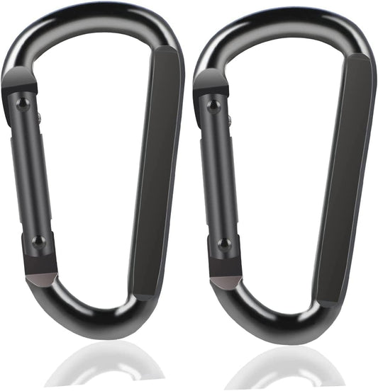 2 Pack Aluminum Black D-Shaped Carabiner 8cm - Camping Outdoor Keychain Clip for Backpack Keys