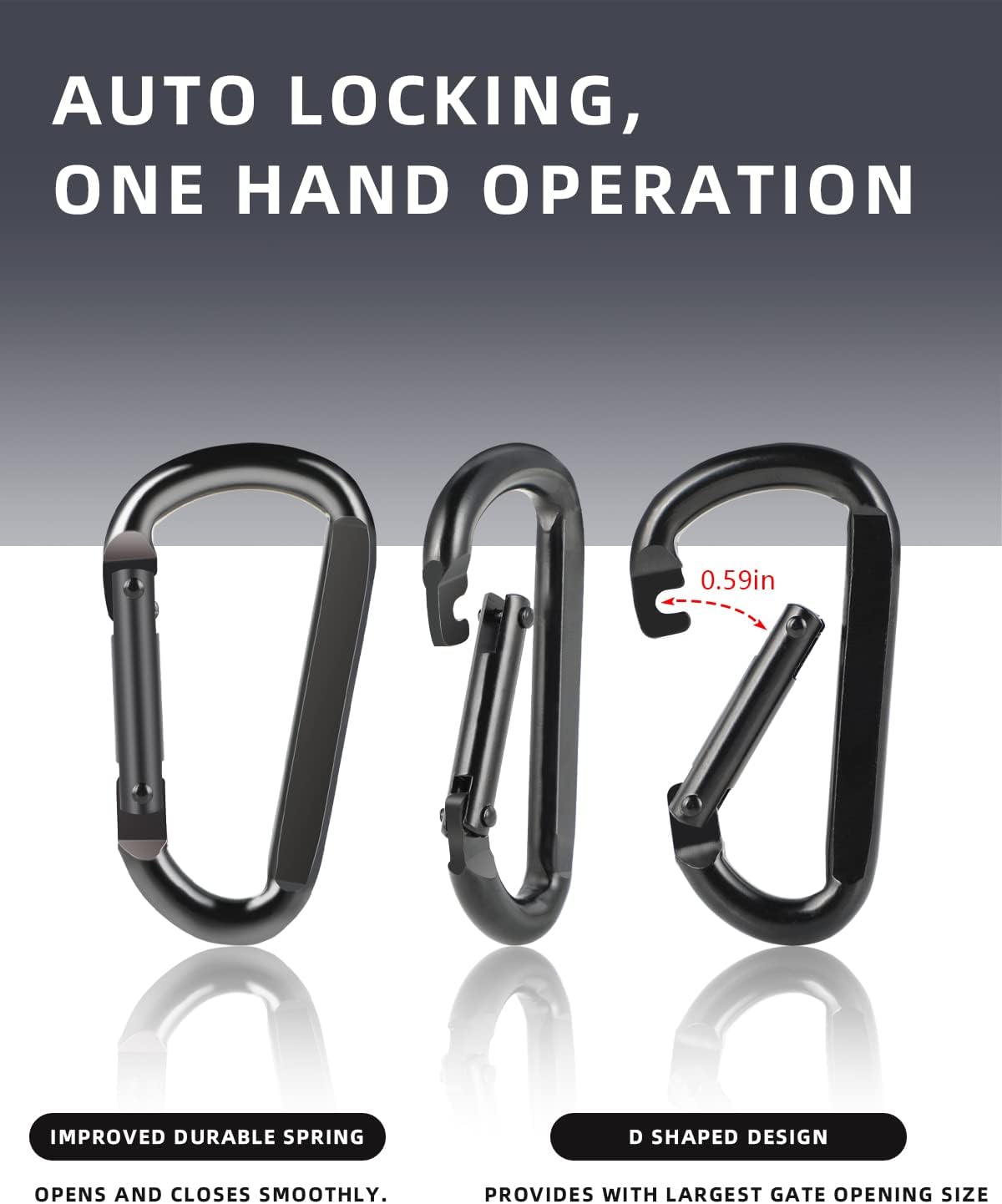 2 Pack Aluminum Black D-Shaped Carabiner 8cm - Camping Outdoor Keychain Clip for Backpack Keys