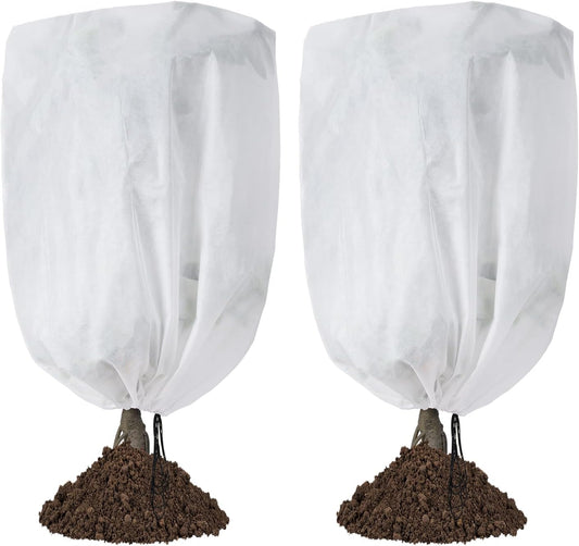 2 Pack Frost Protection Plant Covers White Frost Resistant Fabric Tree Cover with Drawstring Outdoor Greenhouse Winter Protection for Plants Shrubs Potted Plants