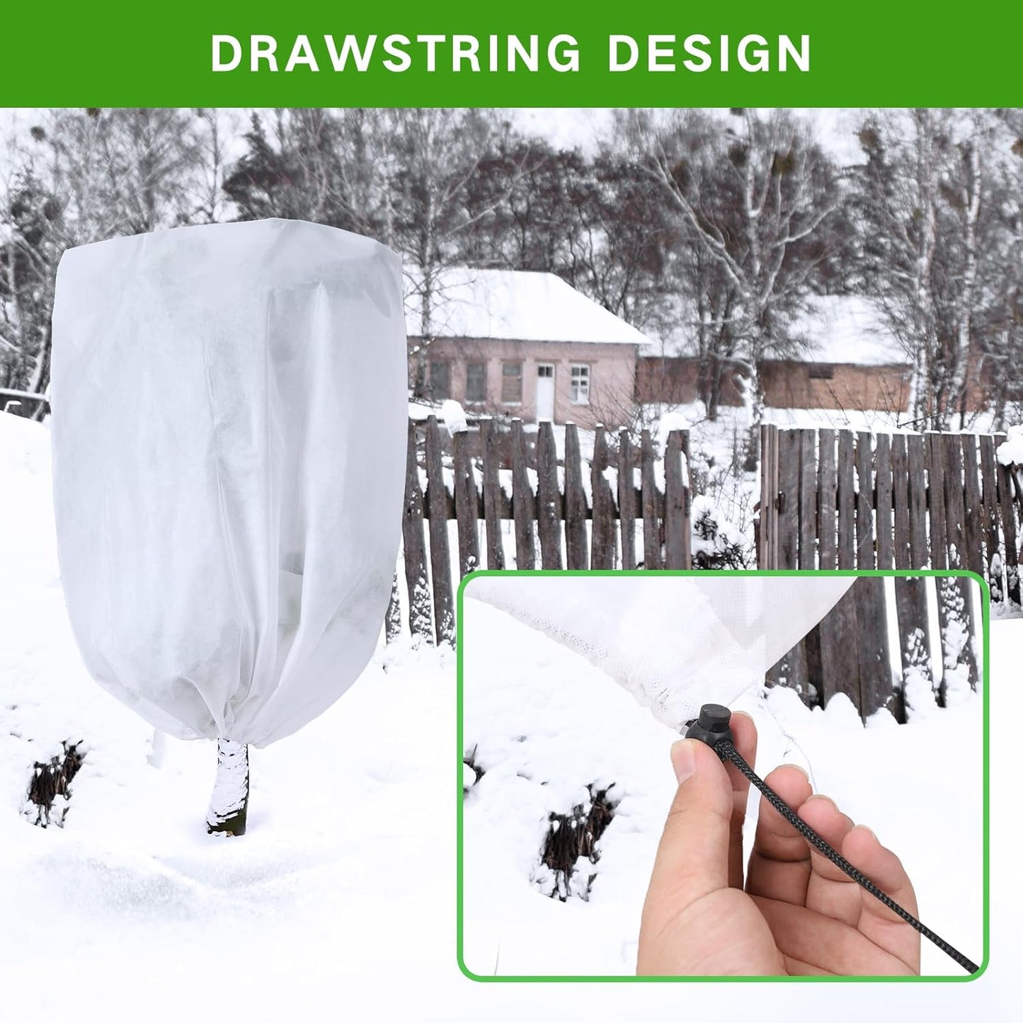 2 Pack Frost Protection Plant Covers White Frost Resistant Fabric Tree Cover with Drawstring Outdoor Greenhouse Winter Protection for Plants Shrubs Potted Plants