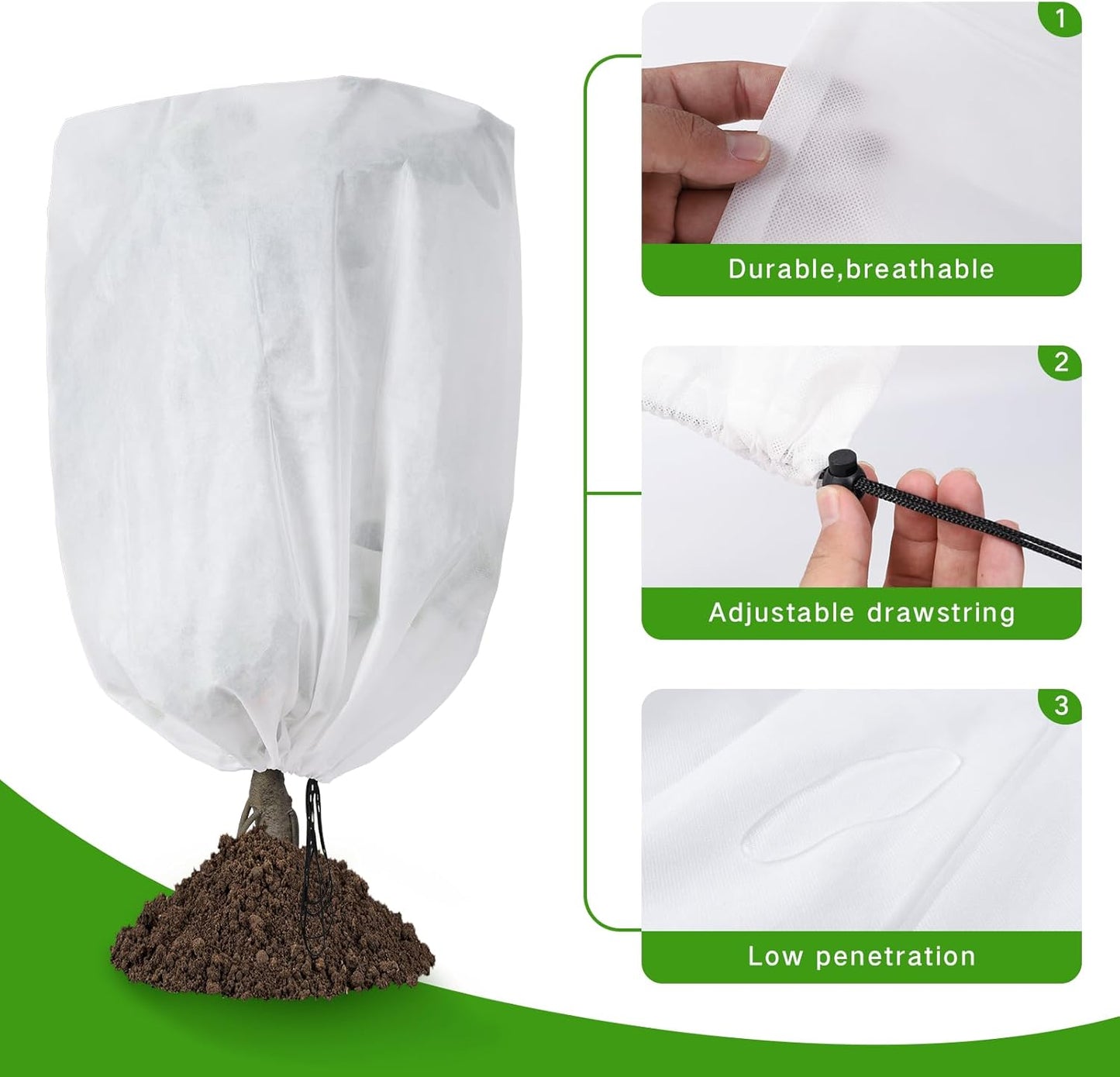 2 Pack Frost Protection Plant Covers White Frost Resistant Fabric Tree Cover with Drawstring Outdoor Greenhouse Winter Protection for Plants Shrubs Potted Plants
