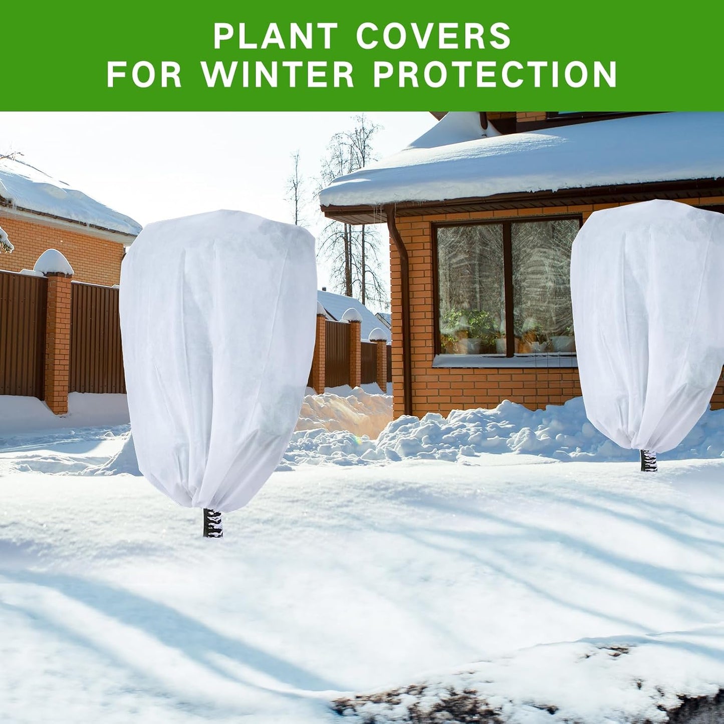 2 Pack Frost Protection Plant Covers White Frost Resistant Fabric Tree Cover with Drawstring Outdoor Greenhouse Winter Protection for Plants Shrubs Potted Plants