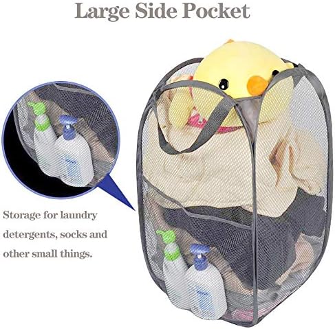 2 Pack Foldable Mesh Laundry Baskets with Reinforced Handles Grey Portable for Home Travel Student Use