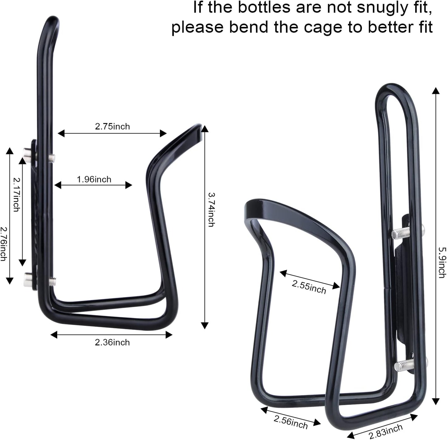 Aluminium Bicycle Water Bottle Cage Universal 70-76mm Mount Lightweight Black with Screws