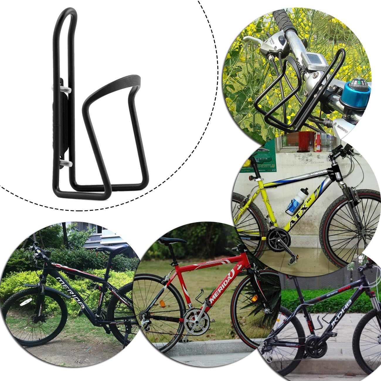 Aluminium Bicycle Water Bottle Cage Universal 70-76mm Mount Lightweight Black with Screws