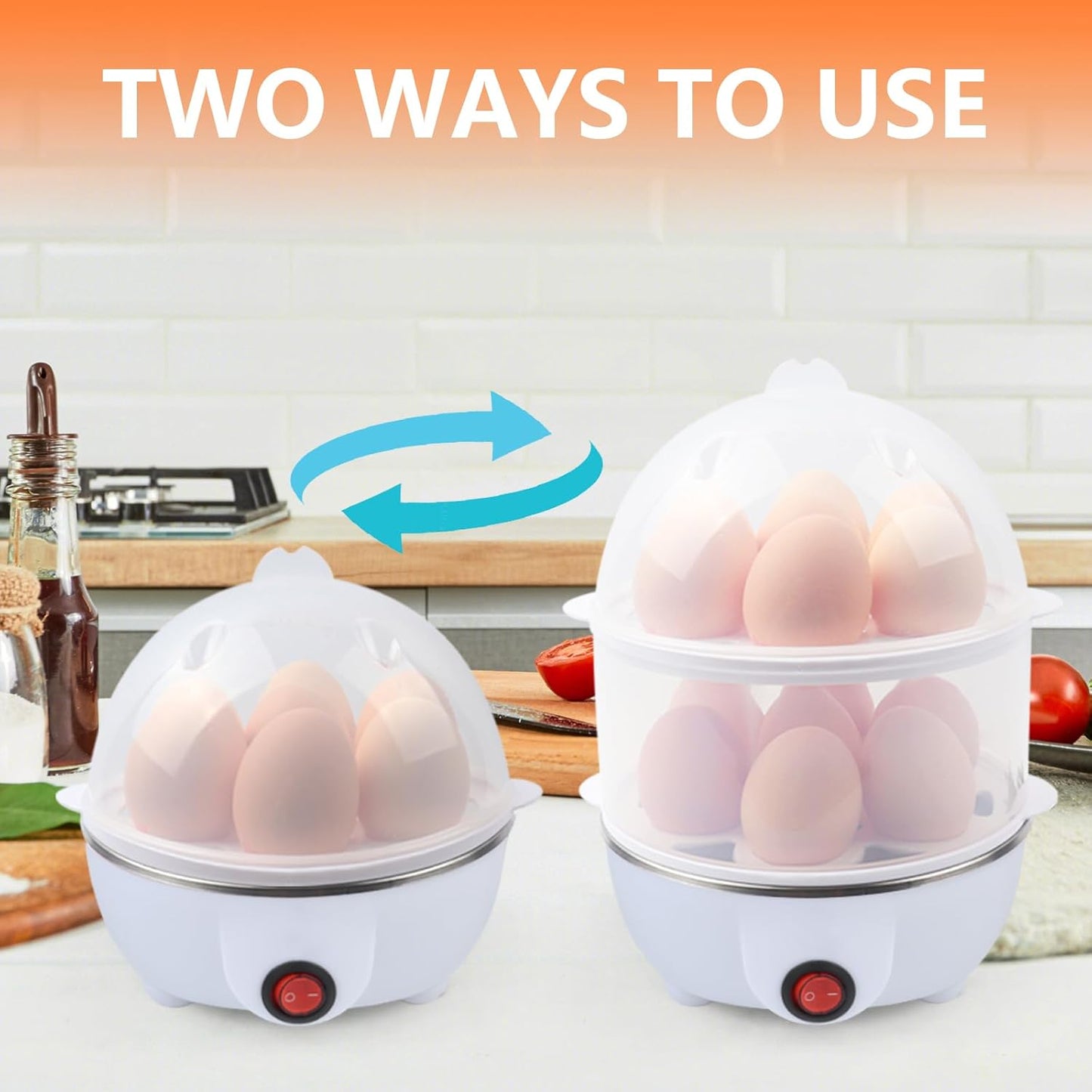 Electric Egg Cooker 14 Eggs Capacity with Timer and Automatic Shut-Off 350W Double Layer Multifunctional Egg Steamer for Milk and Food Heating Blue