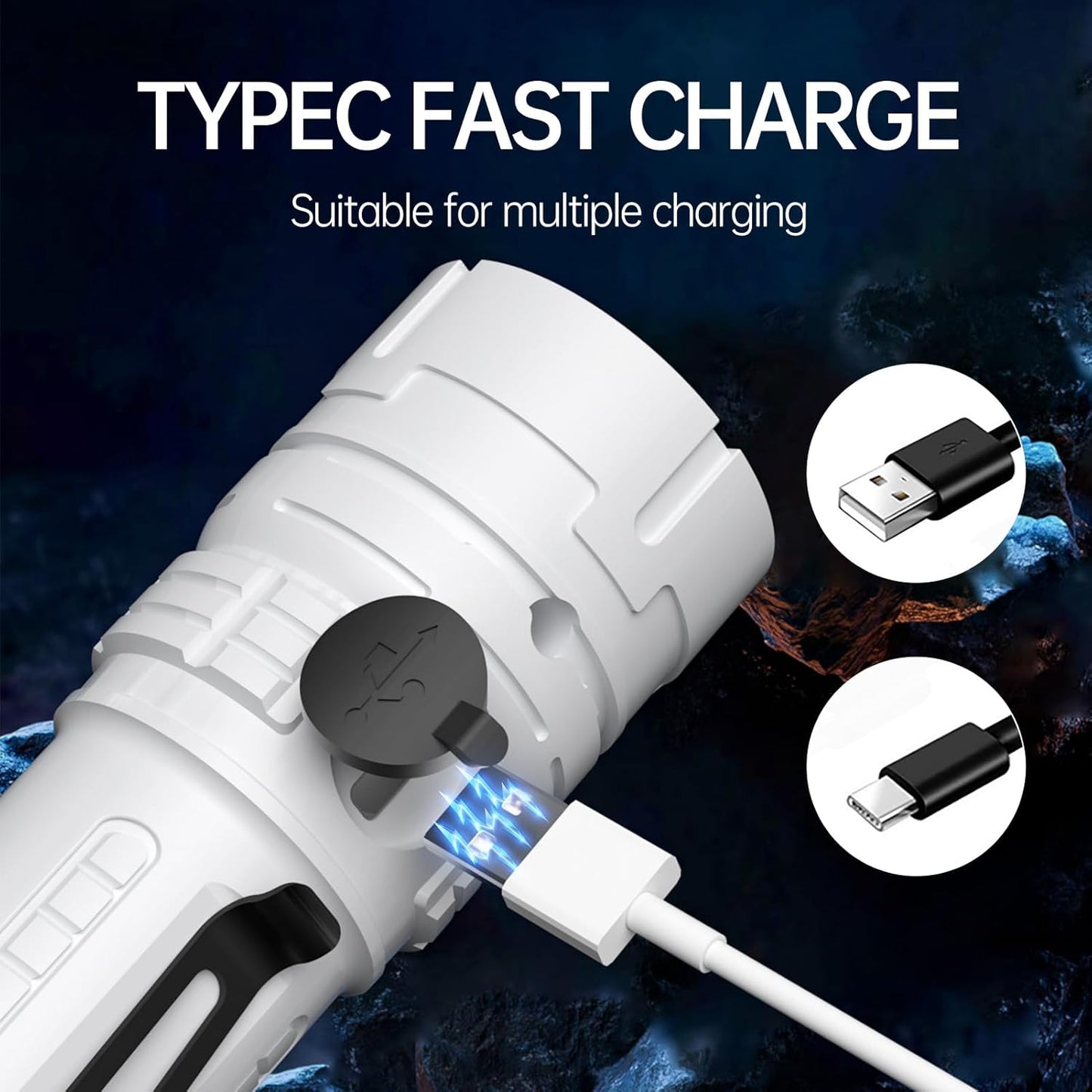 Rechargeable LED Torch - White - 1 Piece - Lightweight Portable Flashlight for Camping Backpacking Hiking