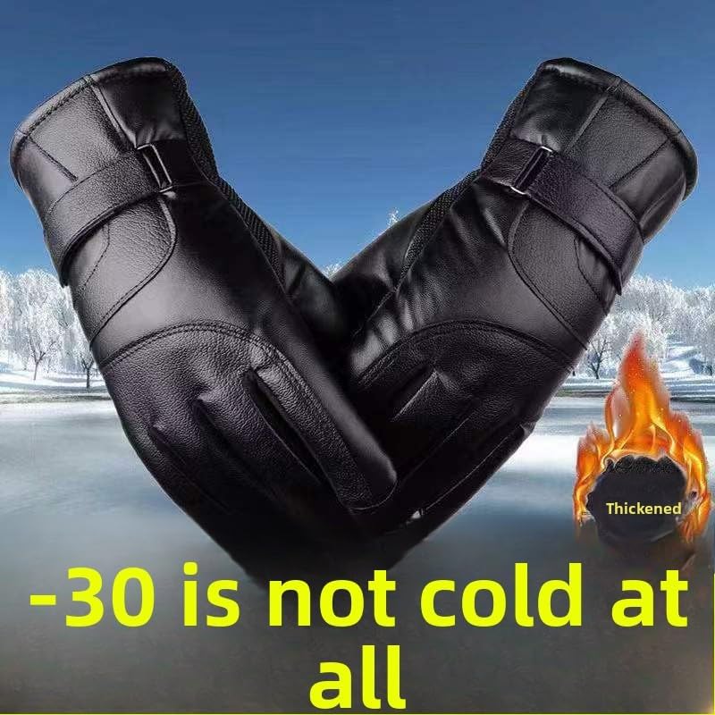Men's Black Winter Gloves Thick Fleece Lined Warm for Outdoor Cycling Skiing