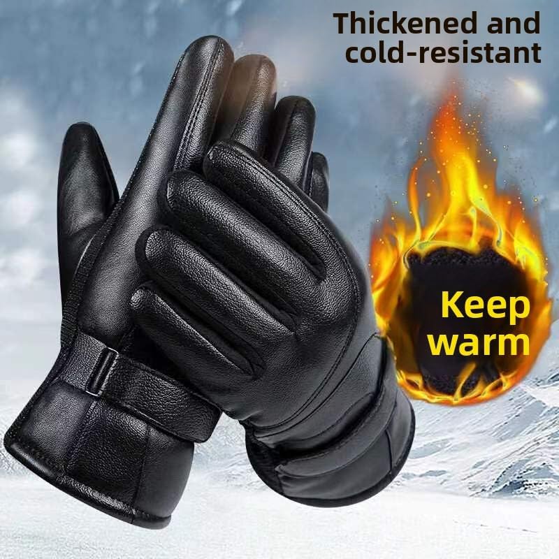 Men's Black Winter Gloves Thick Fleece Lined Warm for Outdoor Cycling Skiing
