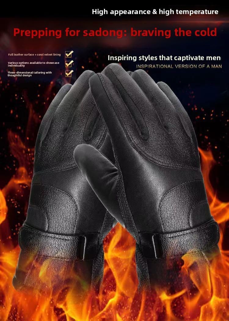 Men's Red Winter Gloves Thick Fleece Warmth for Outdoor Cycling Skiing