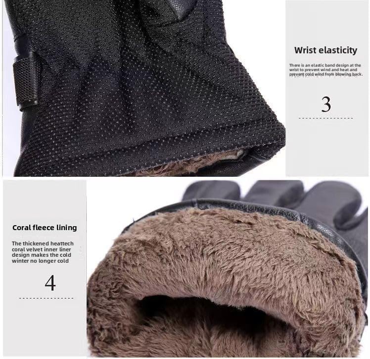 Men's Red Winter Gloves Thick Fleece Warmth for Outdoor Cycling Skiing