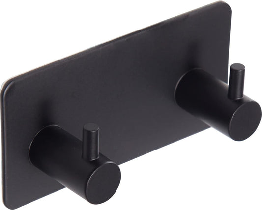 2 Pack Self Adhesive Stainless Steel Towel Hooks 304 Rust Proof Waterproof Black