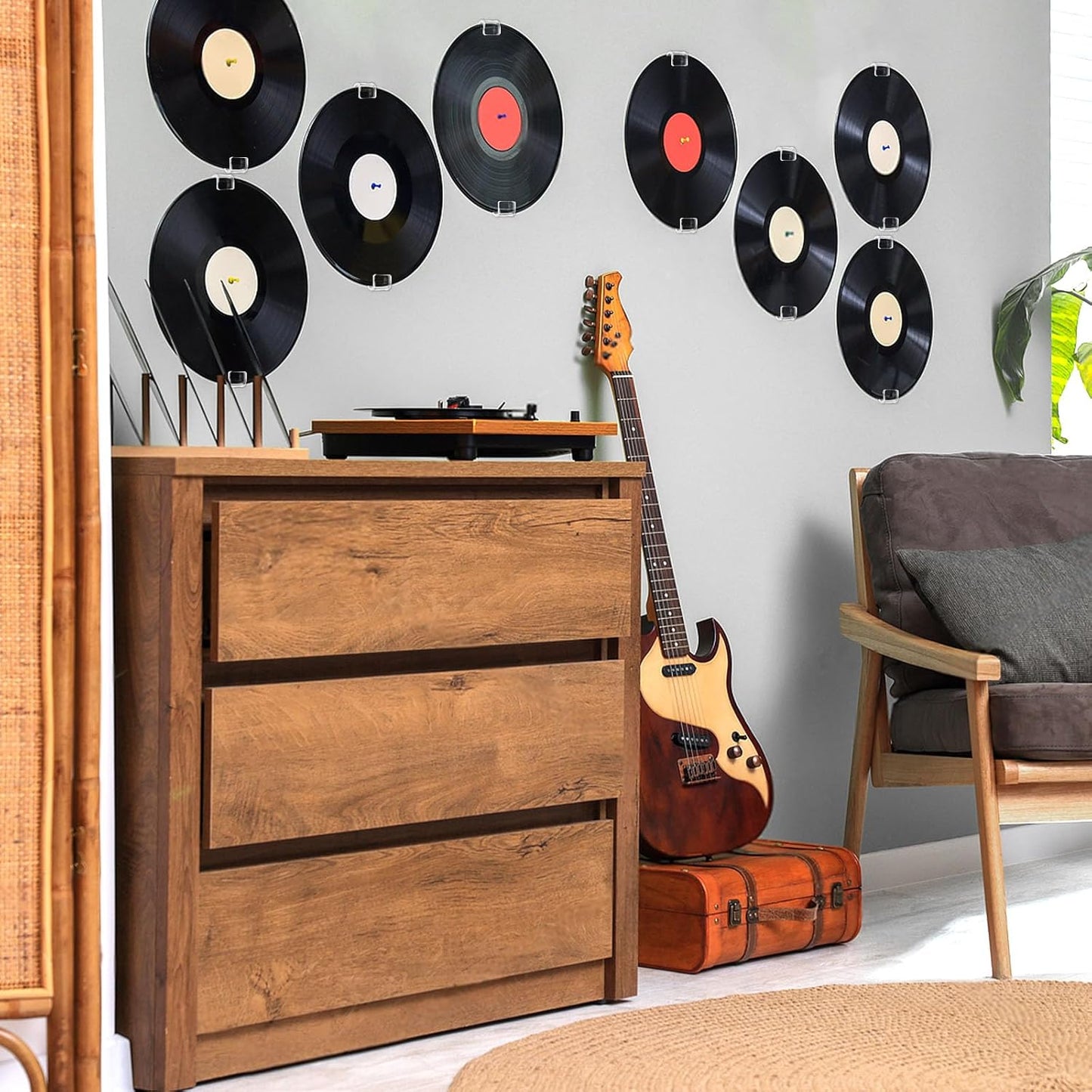 12 Pack Acrylic Transparent Vinyl Record Holder Wall Mount No Drilling Required Display Rack