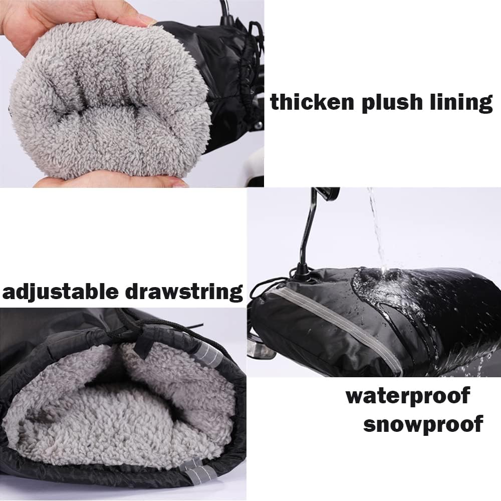 Black Windproof Thickened Cycling Gloves - 1 Pair Bike Handlebar Mitts Winter Warm Accessories
