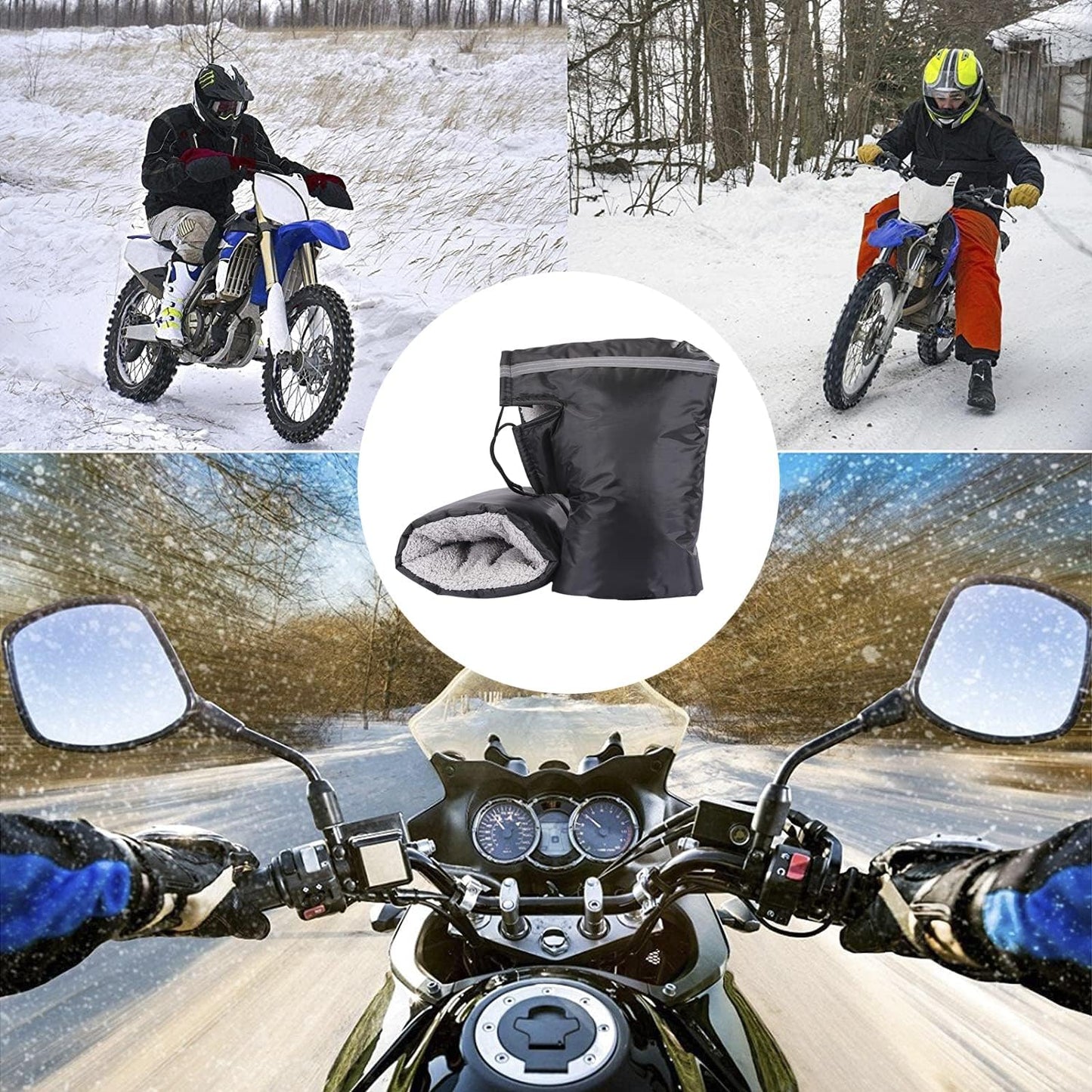 Black Windproof Thickened Cycling Gloves - 1 Pair Bike Handlebar Mitts Winter Warm Accessories