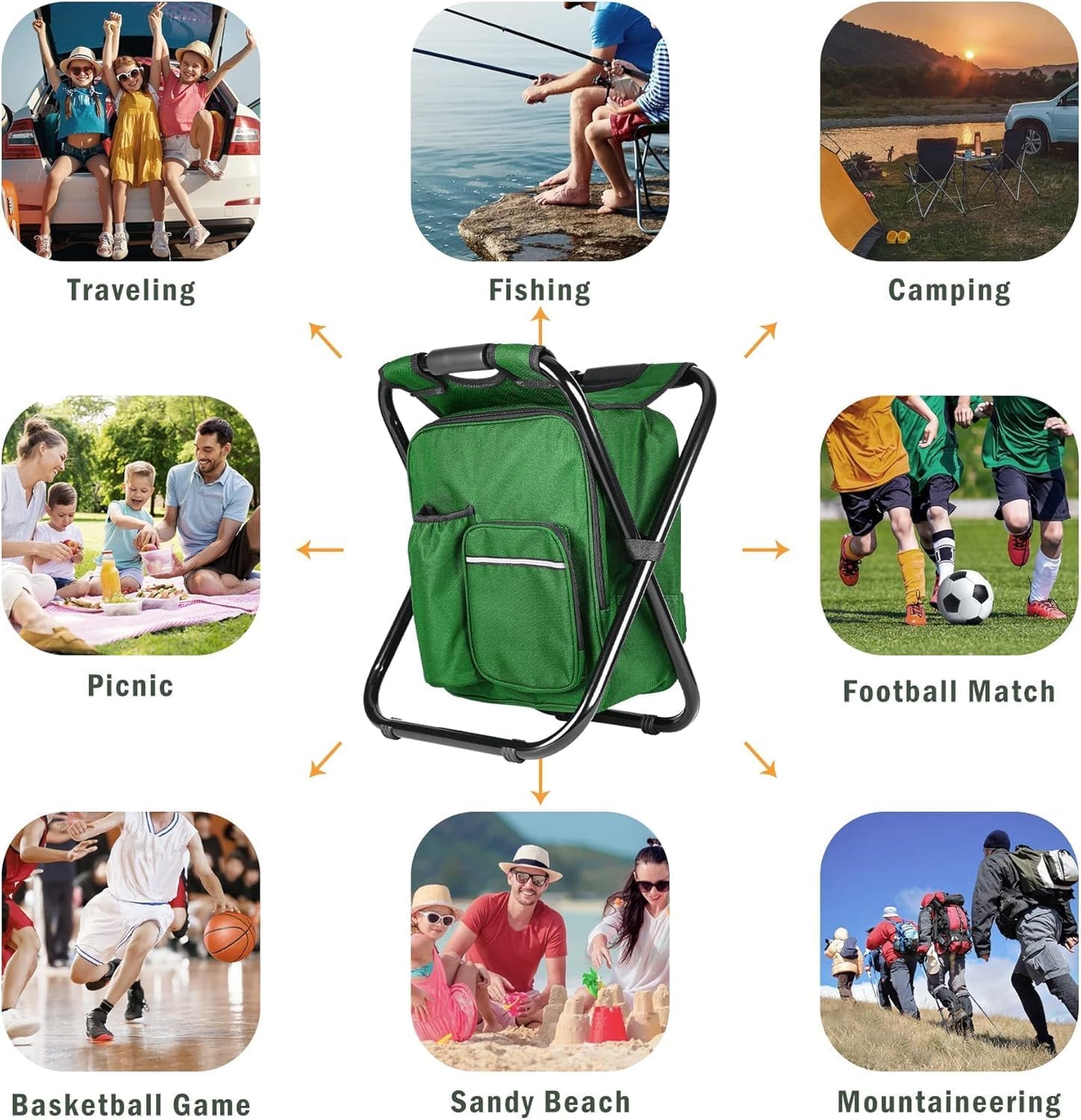 Military Green Folding Camping Chair - Portable, Compact, Adjustable with Fishing Rod Holder