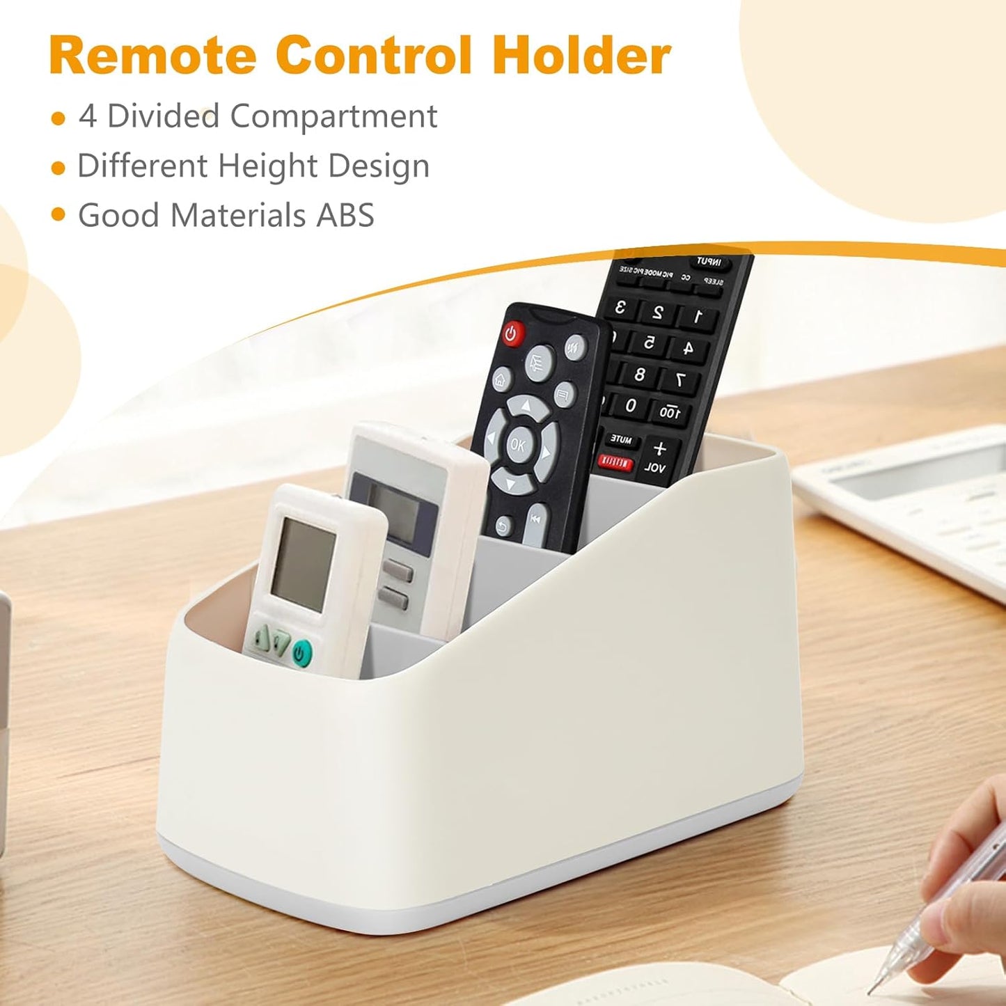 4 Compartment Remote Control Holder 17.3x10x8.5cm TV Remote Organizer Desk Storage Box for Remotes Phones and Accessories Living Room Bedroom