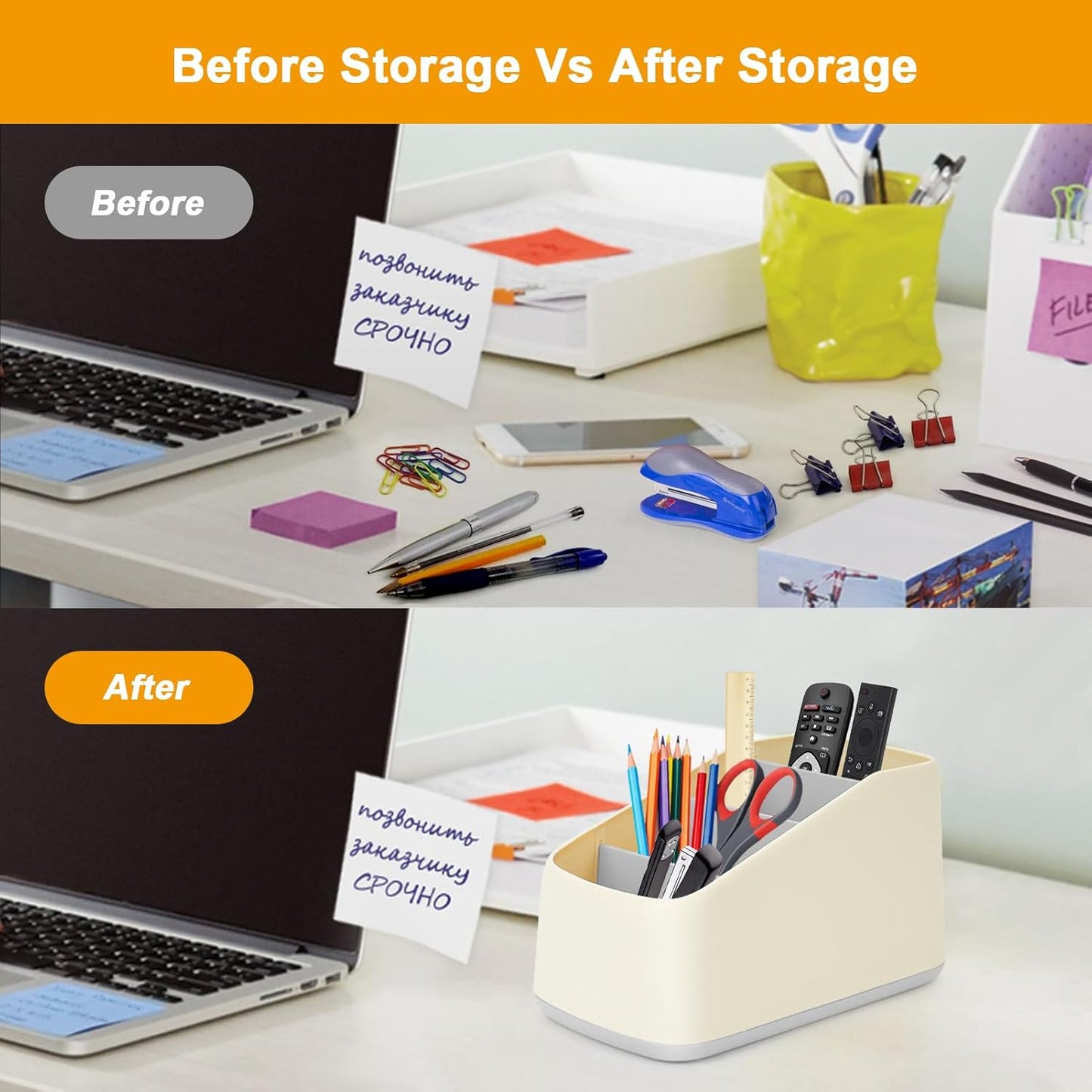 4 Compartment Remote Control Holder 17.3x10x8.5cm TV Remote Organizer Desk Storage Box for Remotes Phones and Accessories Living Room Bedroom