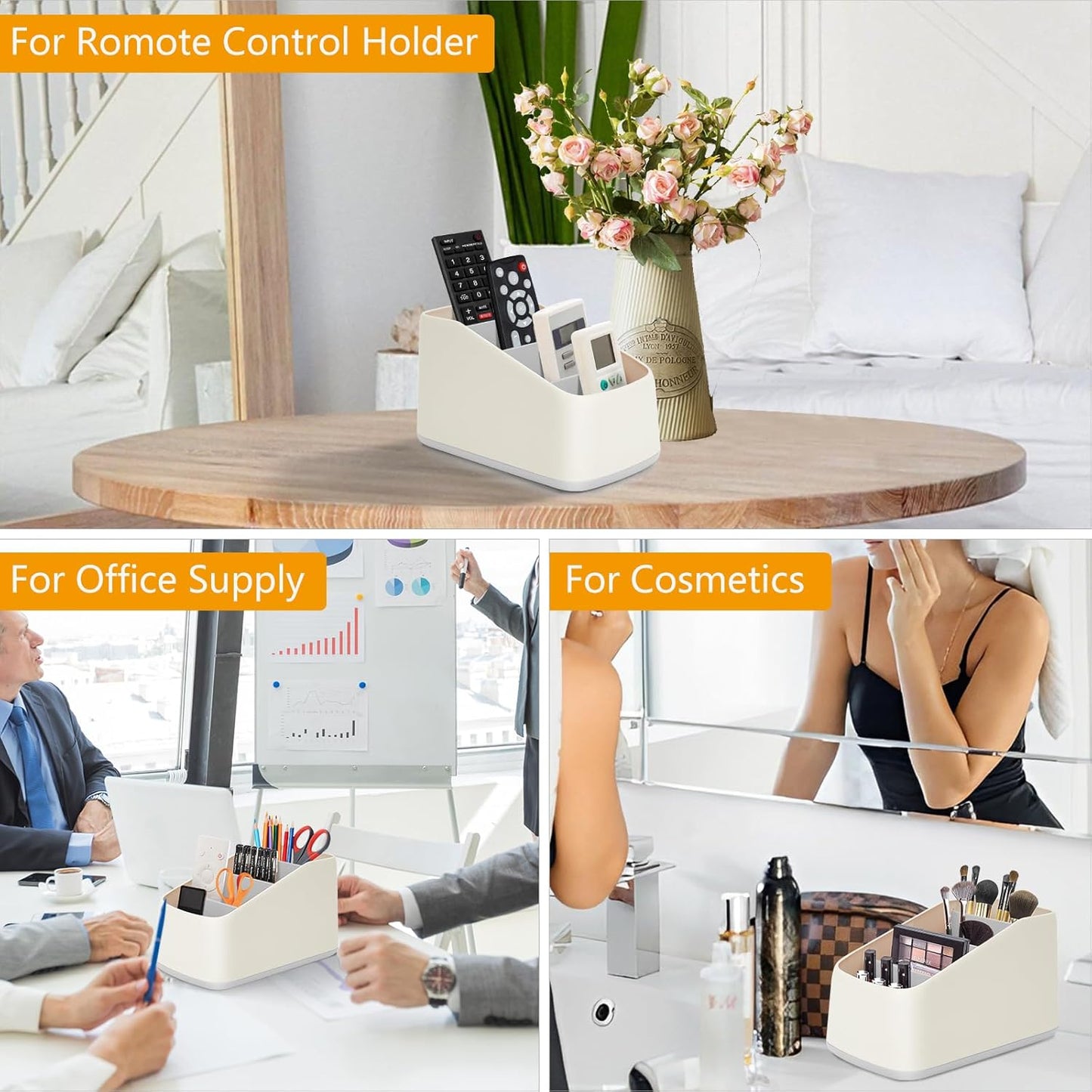4 Compartment Remote Control Holder 17.3x10x8.5cm TV Remote Organizer Desk Storage Box for Remotes Phones and Accessories Living Room Bedroom