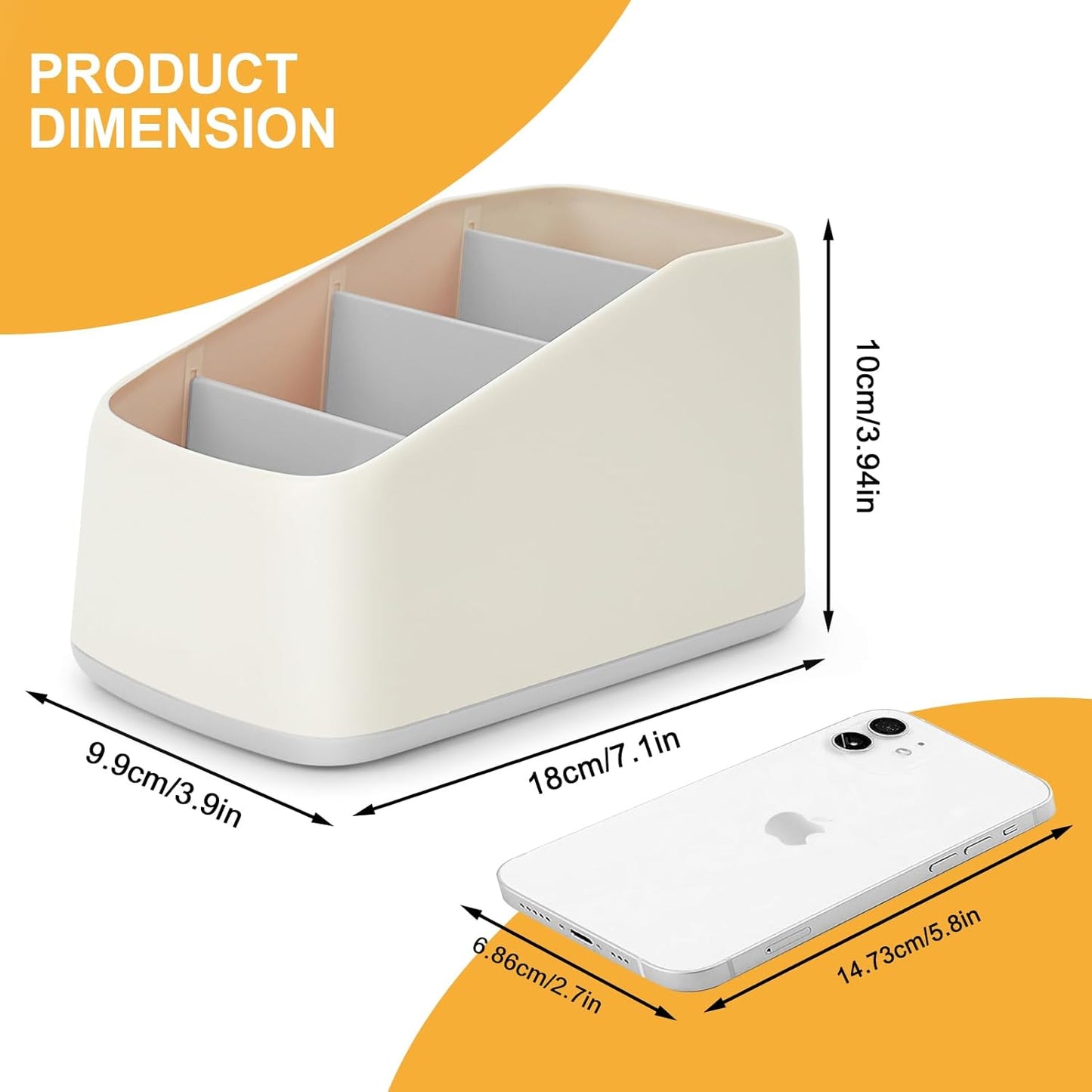 4 Compartment Remote Control Holder 17.3x10x8.5cm TV Remote Organizer Desk Storage Box for Remotes Phones and Accessories Living Room Bedroom