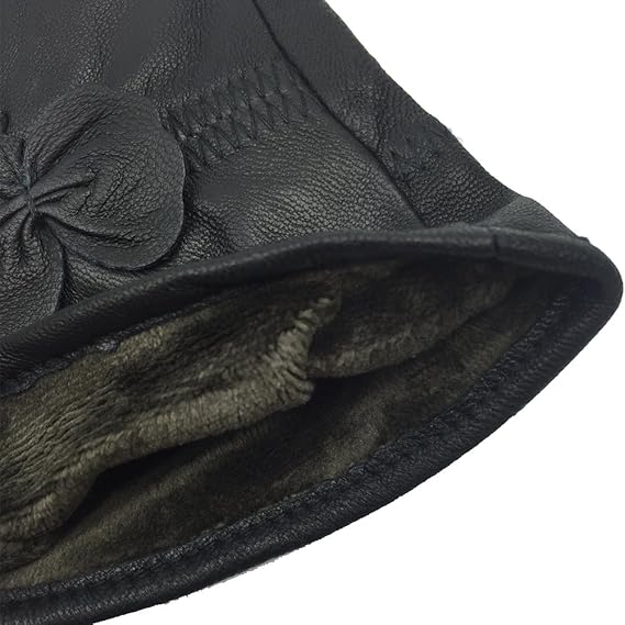 Winter Warm Fleece Lined Leather Gloves - Black - Size L - 1 Pair - Stylish Cold Weather Accessory