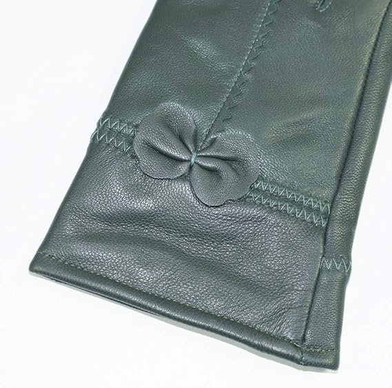 Military Green Winter Leather Gloves - Warm Fleece Lined - Stylish Size L