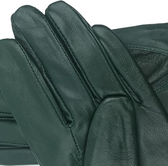 Military Green Winter Leather Gloves - Warm Fleece Lined - Stylish Size L