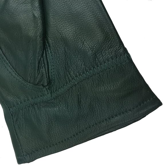Military Green Winter Leather Gloves - Warm Fleece Lined - Stylish Size L