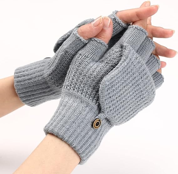 Women's Light Grey Fingerless Gloves Warm Winter Accessory