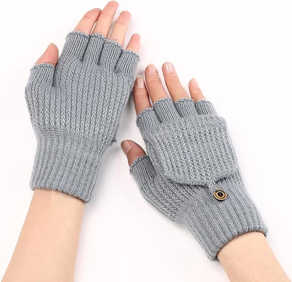 Women's Light Grey Fingerless Gloves Warm Winter Accessory