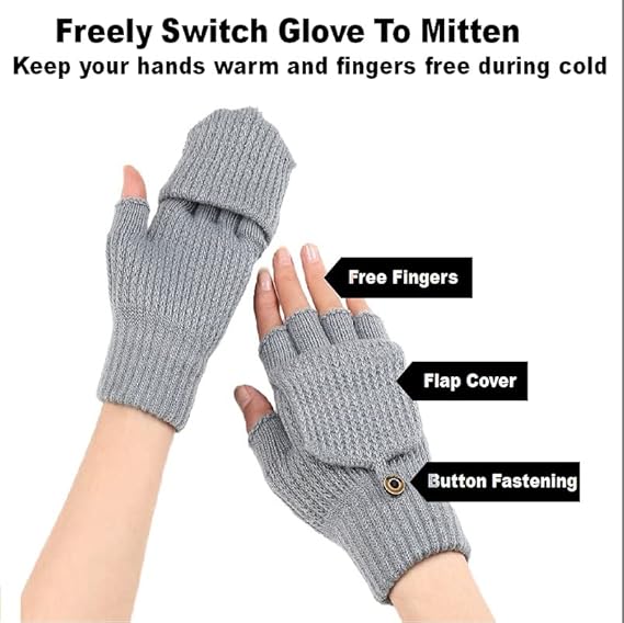 Women's Light Grey Fingerless Gloves Warm Winter Accessory