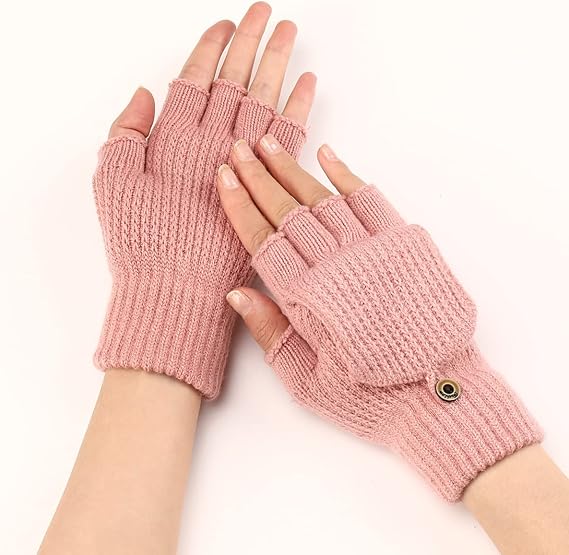 Women's Warm Fingerless Gloves - Pink - 1 Pair
