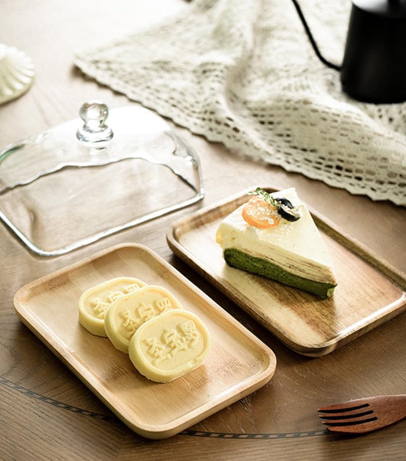 Mini Cake Stand with Glass Dome - Wooden Serving Board for Cupcakes Cheese - Butter Dome as Kitchen Decoration Gift