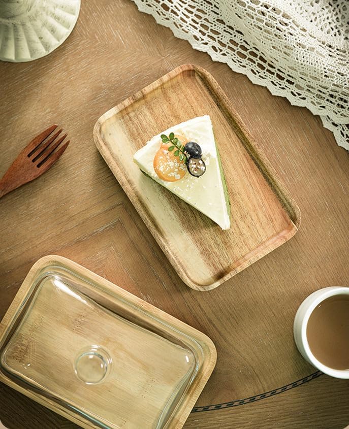 Mini Cake Stand with Glass Dome - Wooden Serving Board for Cupcakes Cheese - Butter Dome as Kitchen Decoration Gift