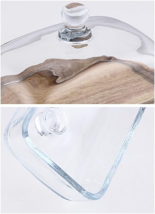 Mini Cake Stand with Glass Dome - Wooden Serving Board for Cupcakes Cheese - Butter Dome as Kitchen Decoration Gift