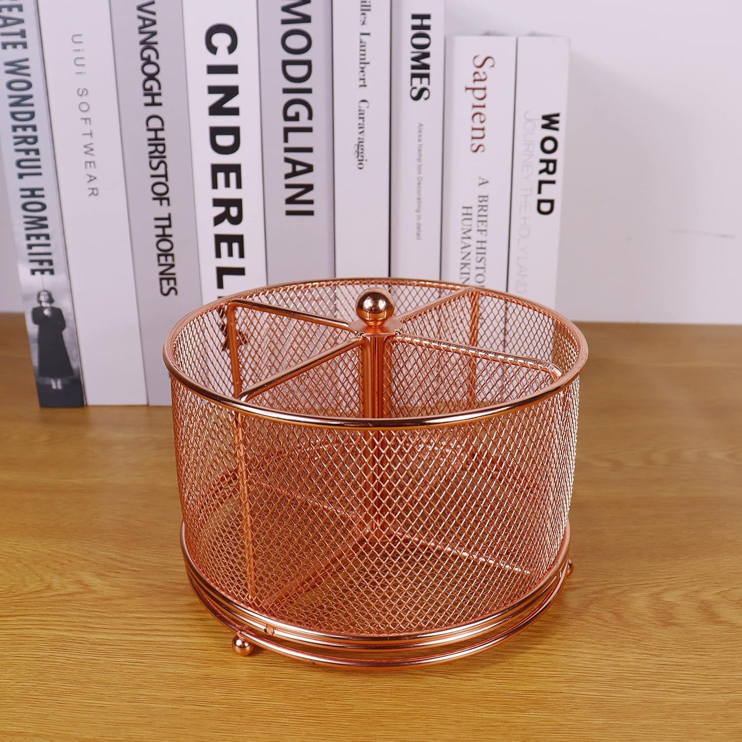 17x17x13cm Rose Gold Metal Mesh Desk Organizer Office Supplies Storage