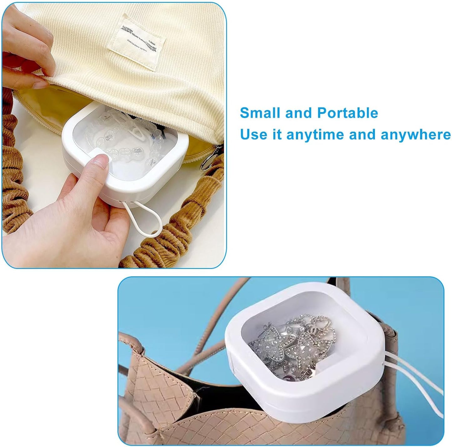 2 Piece Set Portable Blue and White Storage Boxes Stackable Travel Organizers for Small Hair Clips Jewelry Trimmer Accessories