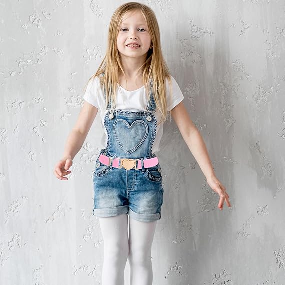 2 Pack Kids Elastic Belts with 1-Click Heart Buckle - Super Soft Adjustable Waistband for Toddlers & Girls - Easy to Use Self Fastening Design