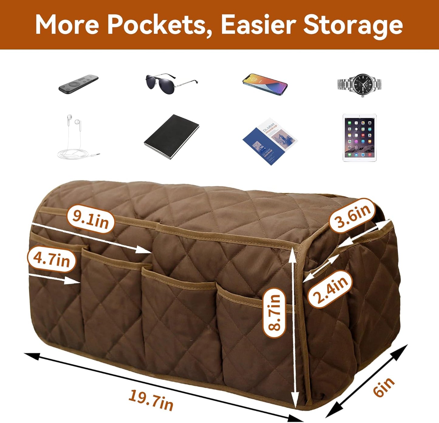 Armrest Organizer Car Storage Caddy with Phone Book Magazine Pen Holder 18.7×8.7×6inch Brown