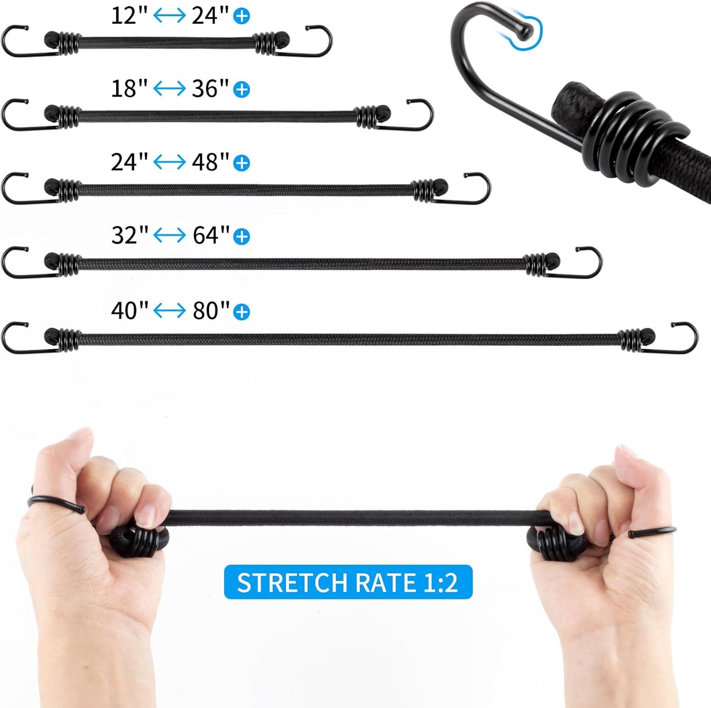 4 Pack Heavy Duty Elastic Luggage Straps with Hooks 30cm 12inch for Camping Hiking Car Bike Motorcycle