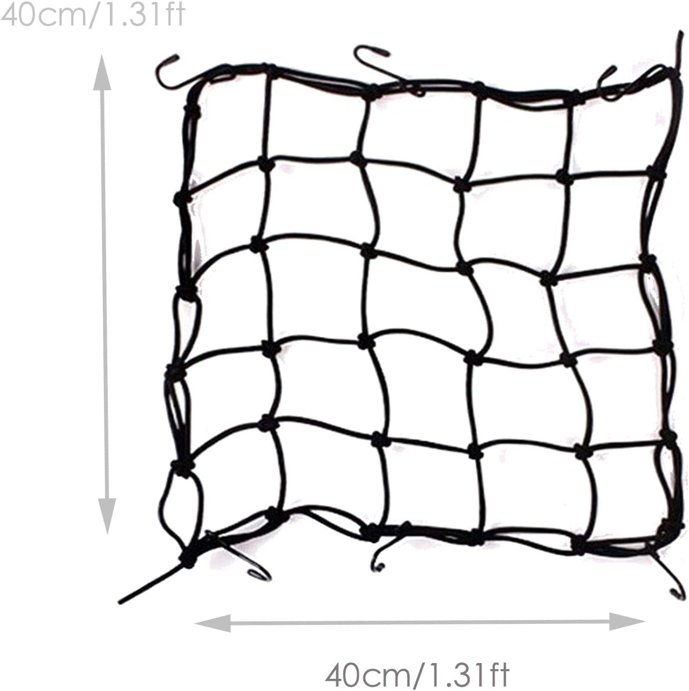 2 Pack 40x40cm Elastic Motorcycle Cargo Net with 6 Anti-Scratch Hooks for Scooter Helmet Storage - Black