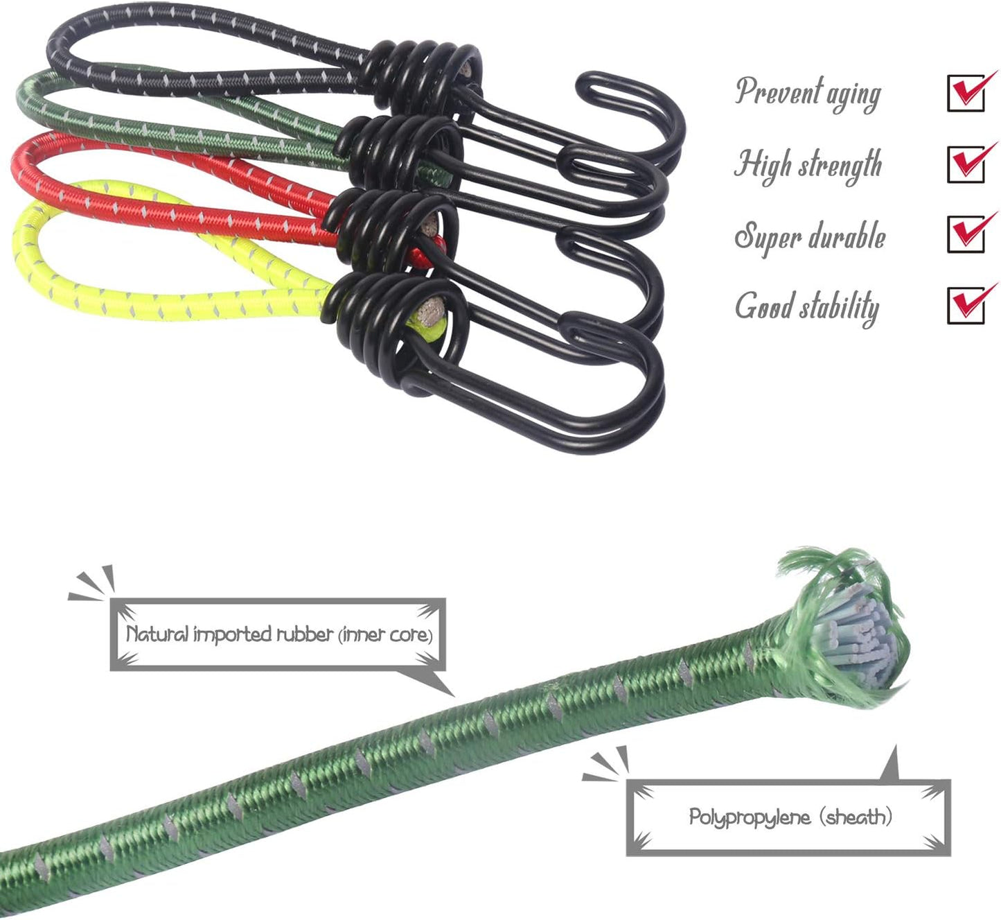8 Pack DIY Anti-Scratch Hooks with Reflective Cord for 8mm Elastic & Bungee Cord - Ideal for Camping Trailer Bicycle