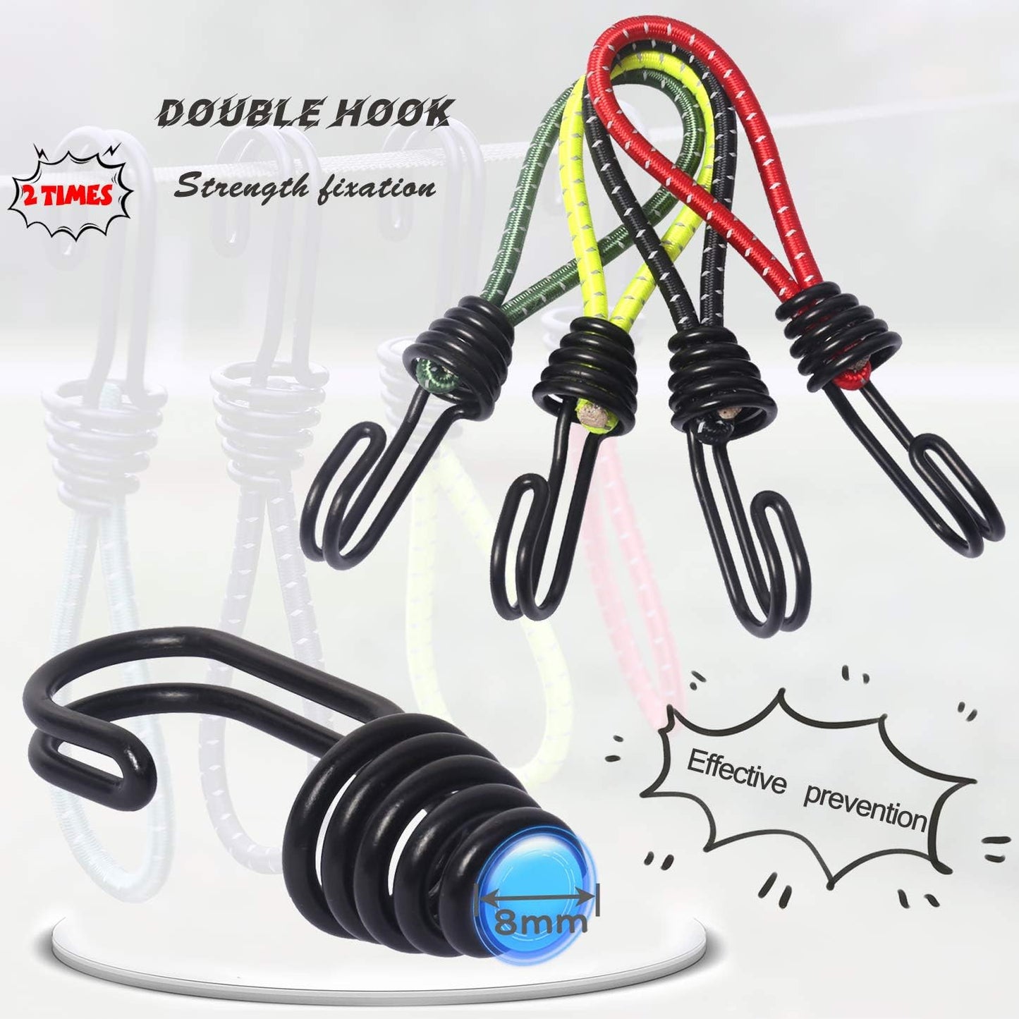 8 Pack DIY Anti-Scratch Hooks with Reflective Cord for 8mm Elastic & Bungee Cord - Ideal for Camping Trailer Bicycle